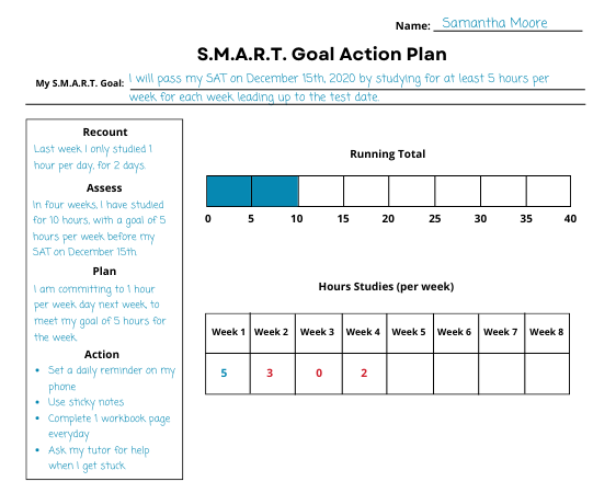 SMART goal action plan for older students